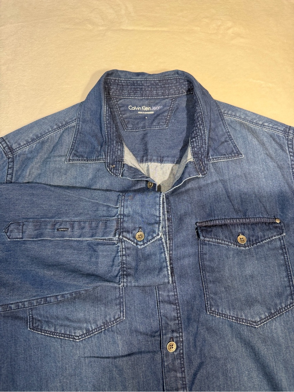 Calvin Klein Jeans Denim Button-Up Shirt Men’s Size S Blue Long Sleeve - Picture 6 of 7